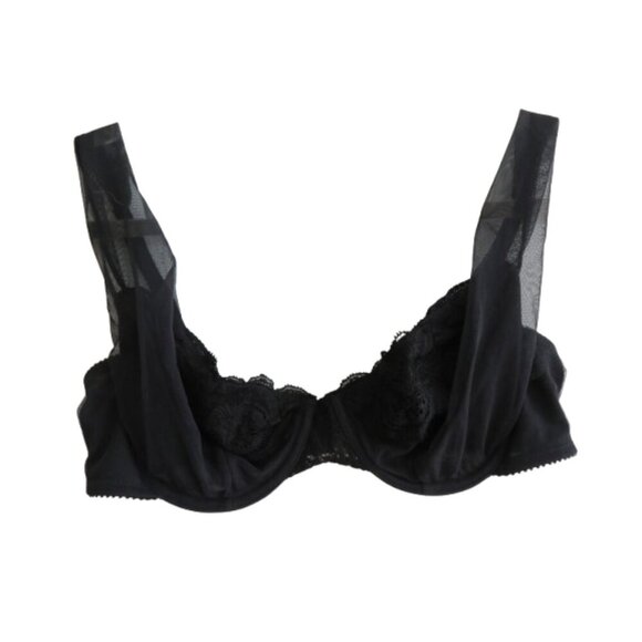 VINTAGE VICTORIA'S SECRET GOLD LABEL Black Lace Mesh Tulle Strap Bra 36C - Picture 1 of 13